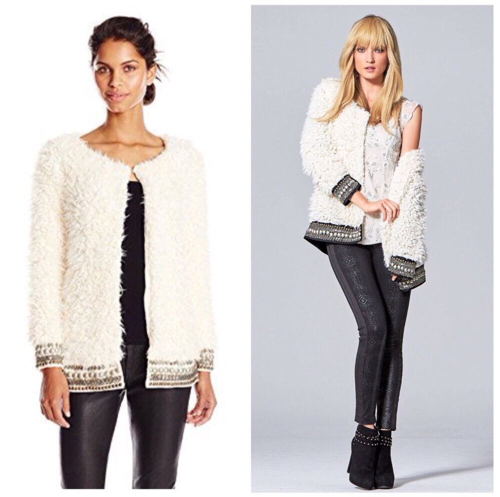 Jessica Simpson Faux Fur Beaded Jacket